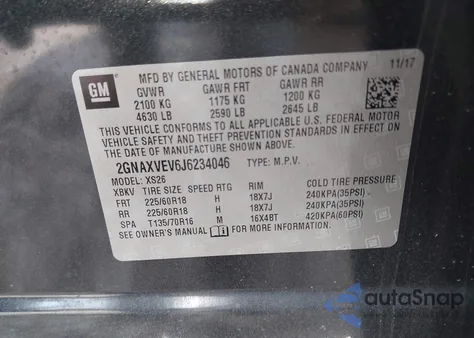 2018 Chevrolet Equinox Premier from USA, damaged, VIN 2GNAXVEV6J6234046